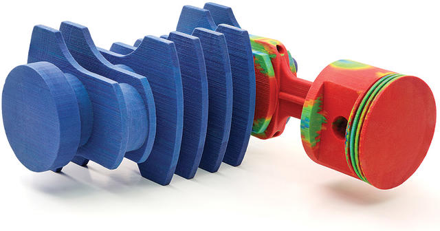 Prototipo de pistón impreso en 3D a todo color con la tecnología de fabricación aditiva CJP de 3D Systems